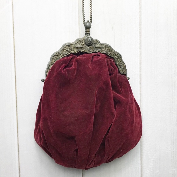 Vintage Maroon Velvet Purse Boho Bag Carpetbags - Picture 8 of 8